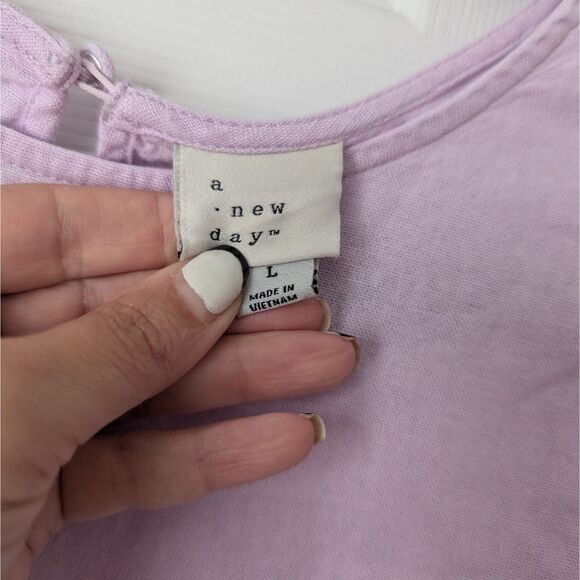 A New Day Ruffle Sleeve Dress Women’s Large Pink Linen Blend Pockets - Picture 2 of 5